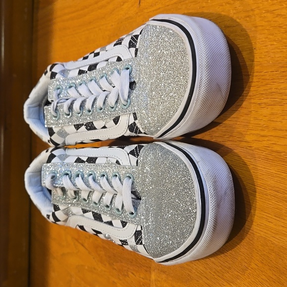 Vans Checkerboard Silver Glitter Old Skool Skate Shoes - Picture 7 of 9